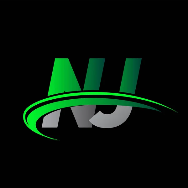 Початкова Літера Logotype Компанії Розфарбована Зелений Чорний Swoosh Дизайн Векторний — стоковий вектор