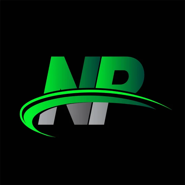 Počáteční Písmeno Logotyp Název Společnosti Barevné Zelené Černé Swoosh Design — Stockový vektor