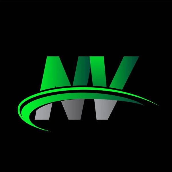 最初的字母Nv标志公司的名称有色绿色和黑色Swoosh设计 企业和公司标识的矢量标识 — 图库矢量图片