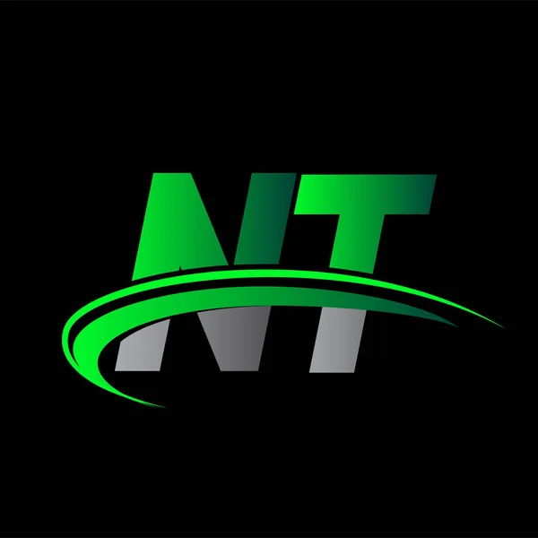 最初的字母Nt标识公司的名称是彩色绿色和黑色的Swoosh设计 企业和公司标识的矢量标识 — 图库矢量图片