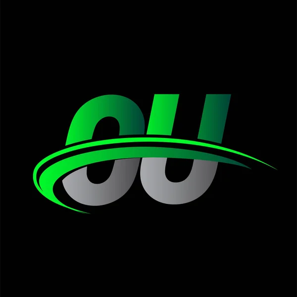 Letra Inicial Logotipo Empresa Nome Colorido Verde Preto Design Swoosh — Vetor de Stock