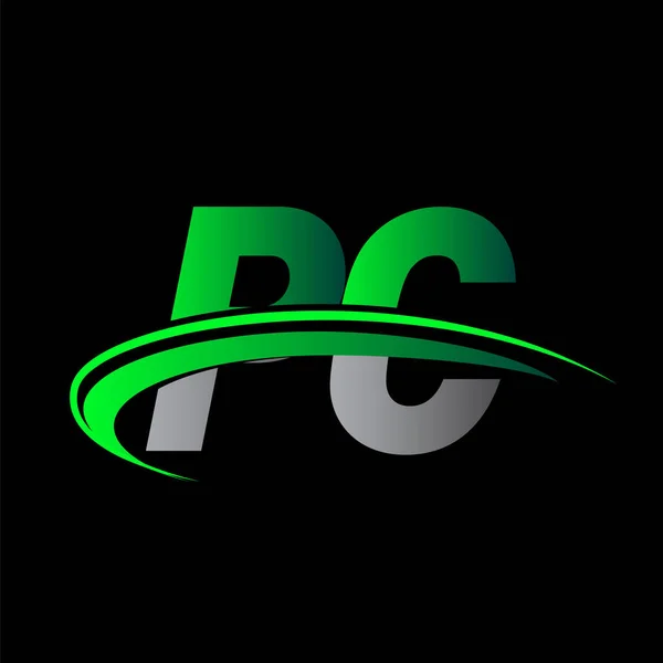 Lettera Iniziale Logotipo Nome Della Società Colorato Verde Nero Swoosh — Vettoriale Stock
