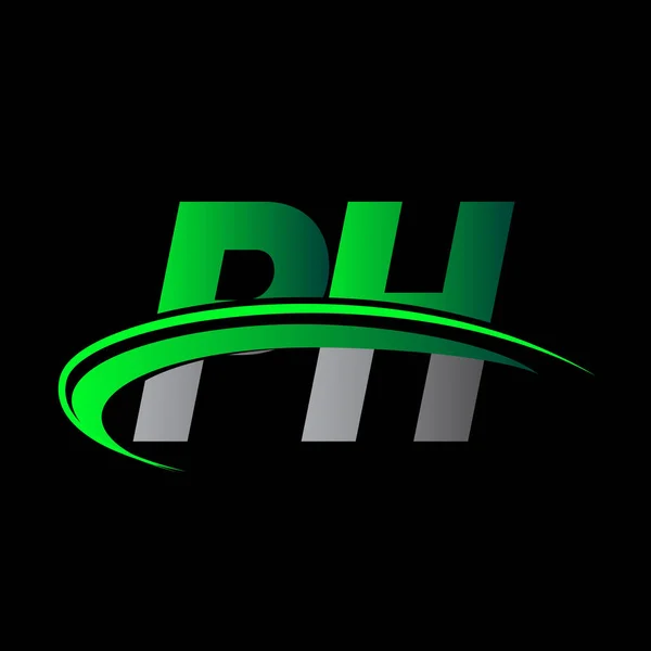 初始字母Ph标识公司的名称颜色为绿色和黑色的Swoosh设计 企业和公司标识的矢量标识 — 图库矢量图片
