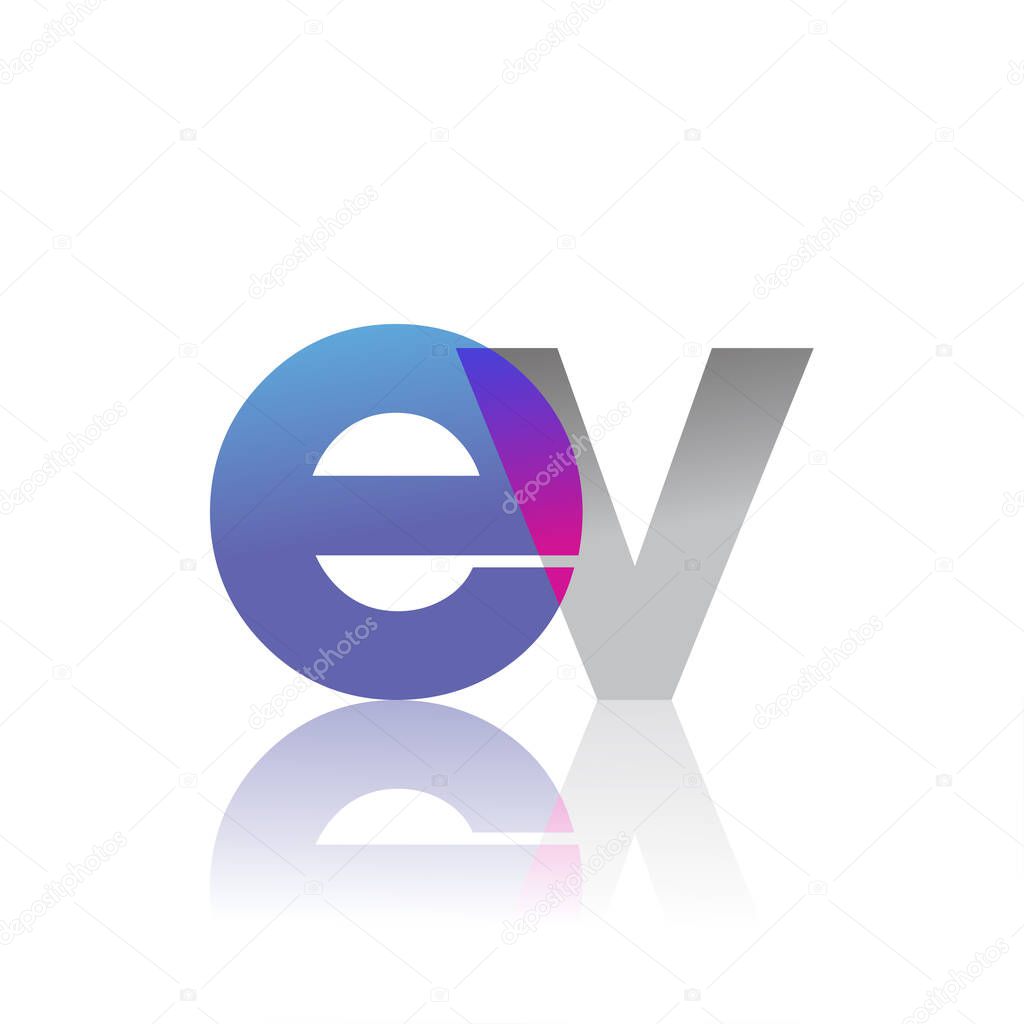 Initial Letter EV Lowercase overlap Logo Blue, pink and grey, Modern and Simple Logo Design.