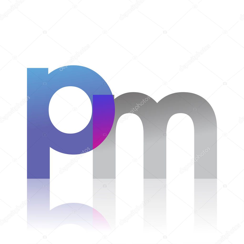 Initial Letter PM Lowercase overlap Logo Blue, pink and grey, Modern and Simple Logo Design.