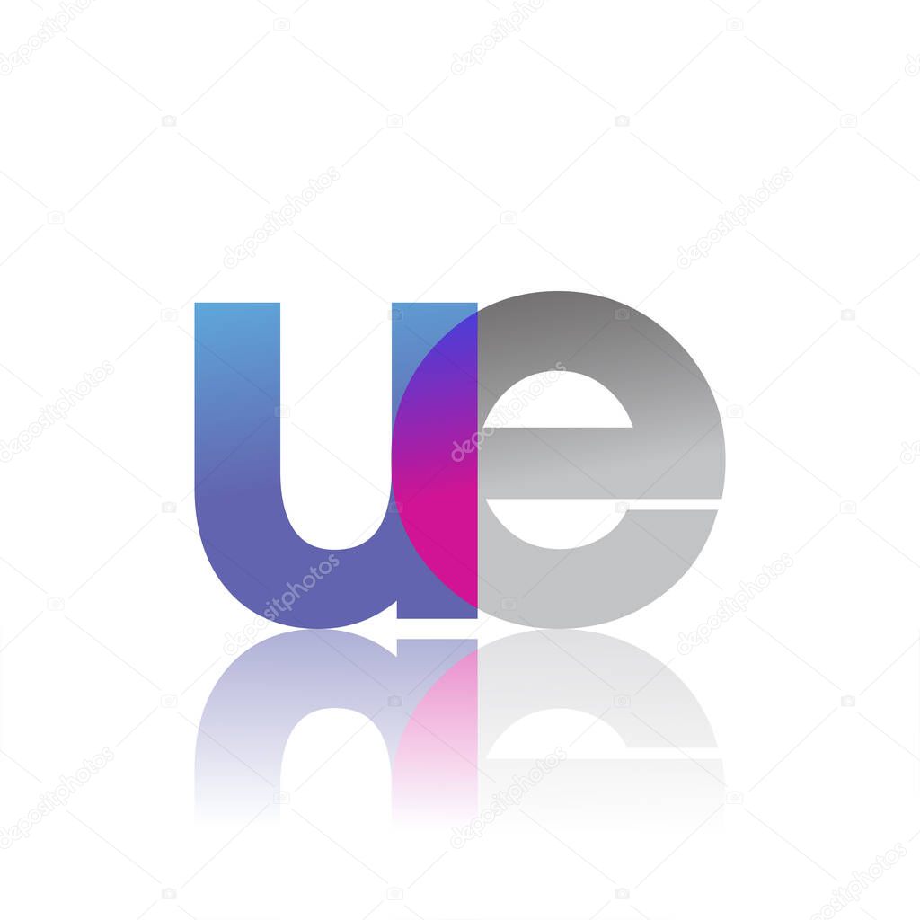 Initial Letter UE Lowercase overlap Logo Blue, pink and grey, Modern and Simple Logo Design.