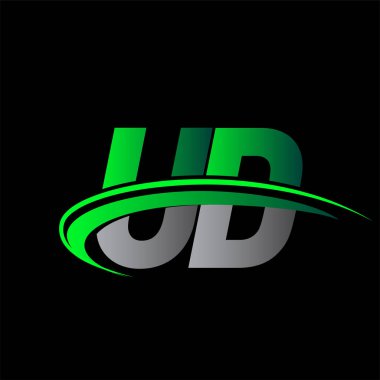 İlk harf UD logotype şirketi ismi yeşil ve siyah Swoosh tasarımı. iş ve şirket kimliği için vektör logosu.
