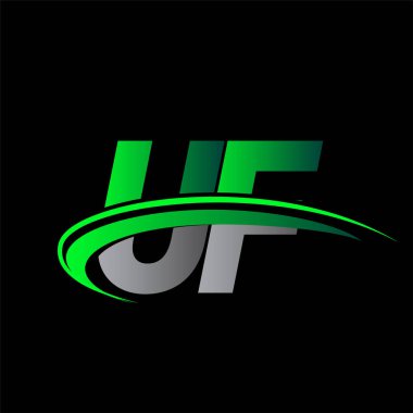 İlk harf UF logotype şirketi ismi yeşil ve siyah Swoosh tasarımı. iş ve şirket kimliği için vektör logosu.