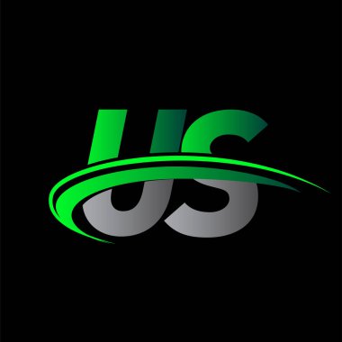 İlk harfi Amerikan logoti şirketi. Renkli yeşil ve siyah Swoosh tasarımı. iş ve şirket kimliği için vektör logosu.