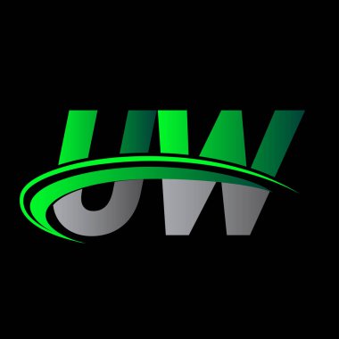 İlk harfi UW logotype şirketi. Renkli yeşil ve siyah Swoosh tasarımı. iş ve şirket kimliği için vektör logosu.