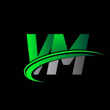 İlk harf VM logotype şirketi ismi yeşil ve siyah Swoosh tasarımı. iş ve şirket kimliği için vektör logosu.