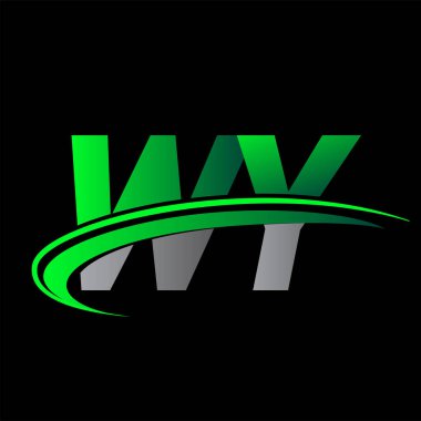 İlk harf WY logotype şirketi ismi yeşil ve siyah Swoosh tasarımı. iş ve şirket kimliği için vektör logosu.
