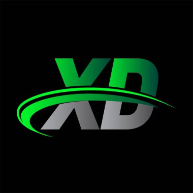 İlk harf XD logotype şirket adı yeşil ve siyah swoosh tasarımı. iş ve şirket kimliği için vektör logosu.
