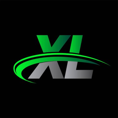 İlk harf XL logotype şirket adı yeşil ve siyah swoosh tasarımı. iş ve şirket kimliği için vektör logosu.