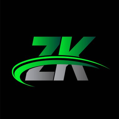 İlk harf ZK logotype şirket adı yeşil ve siyah swoosh tasarımı. iş ve şirket kimliği için vektör logosu.