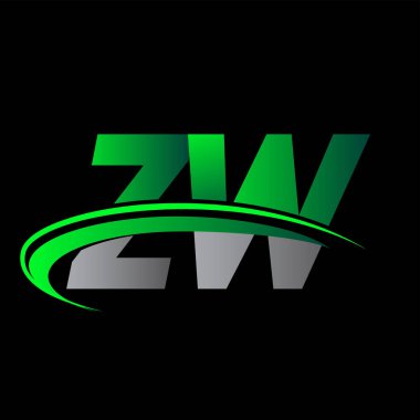İlk harf ZW logotype şirketi ismi yeşil ve siyah Swoosh tasarımı. iş ve şirket kimliği için vektör logosu.