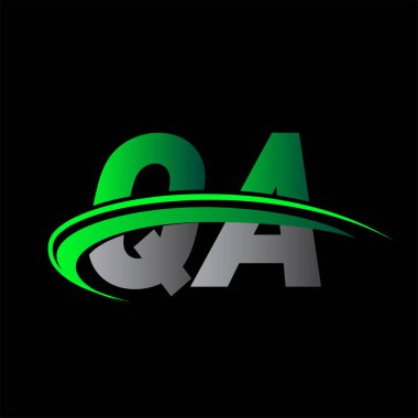 İlk harf QA logotype şirketi ismi yeşil ve siyah Swoosh tasarımı. iş ve şirket kimliği için vektör logosu.