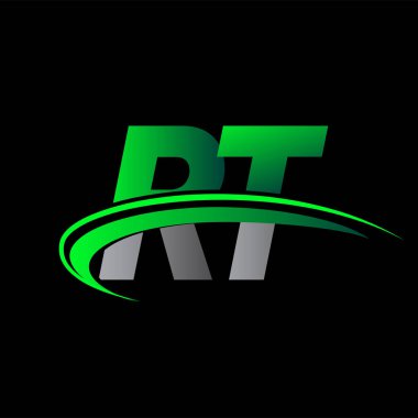 İlk harf RT logotype şirketi adı yeşil ve siyah Swoosh tasarımı. iş ve şirket kimliği için vektör logosu.