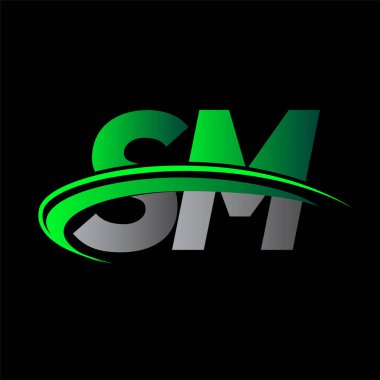 İlk harf SM logotype şirket adı yeşil ve siyah Swoosh tasarımı. iş ve şirket kimliği için vektör logosu.
