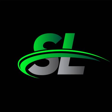İlk harf SL logotype şirket adı yeşil ve siyah swoosh tasarımı. iş ve şirket kimliği için vektör logosu.