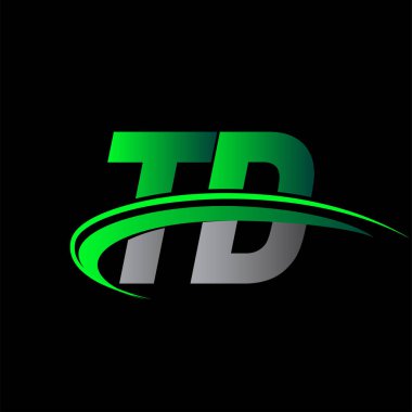 İlk harf TD logotype şirketi ismi yeşil ve siyah Swoosh tasarımı. iş ve şirket kimliği için vektör logosu.