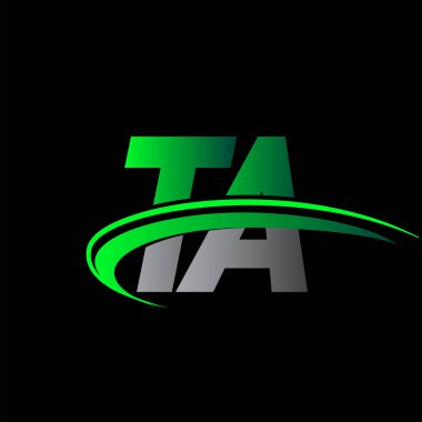 İlk harf TA logotype şirketi ismi yeşil ve siyah Swoosh tasarımı. iş ve şirket kimliği için vektör logosu.