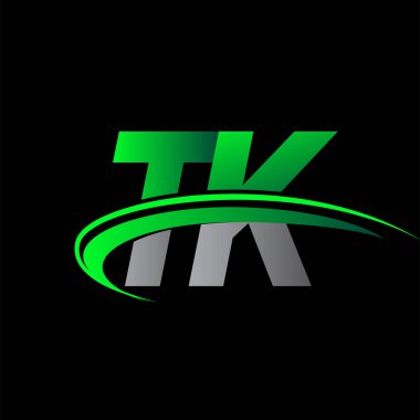 İlk harf TK logotype şirketinin adı yeşil ve siyah Swoosh tasarımı. iş ve şirket kimliği için vektör logosu.