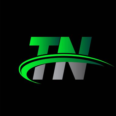 İlk harf TN logotype şirketi ismi yeşil ve siyah Swoosh tasarımı. iş ve şirket kimliği için vektör logosu.