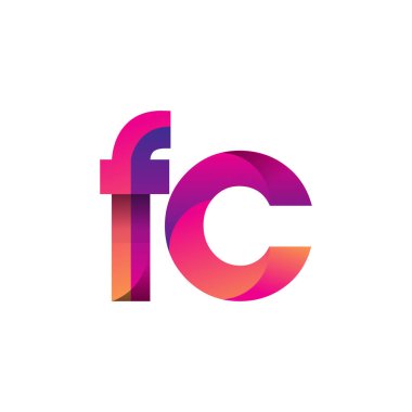 İlk harf FC Logosu Küçük harf, mor ve turuncu, Modern ve Basit Logo Tasarımı.