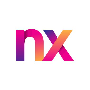 İlk harf NX Logo Küçük harf, mor ve turuncu, Modern ve Basit Logo Tasarımı.