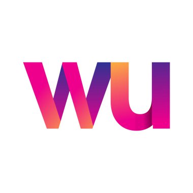 İlk harf WU Logo Küçük harf, mor ve turuncu, Modern ve Basit Logo Tasarımı.