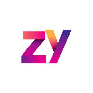 Baş harf ZY Logo Küçük harf, mor ve turuncu, Modern ve Basit Logo Tasarımı.