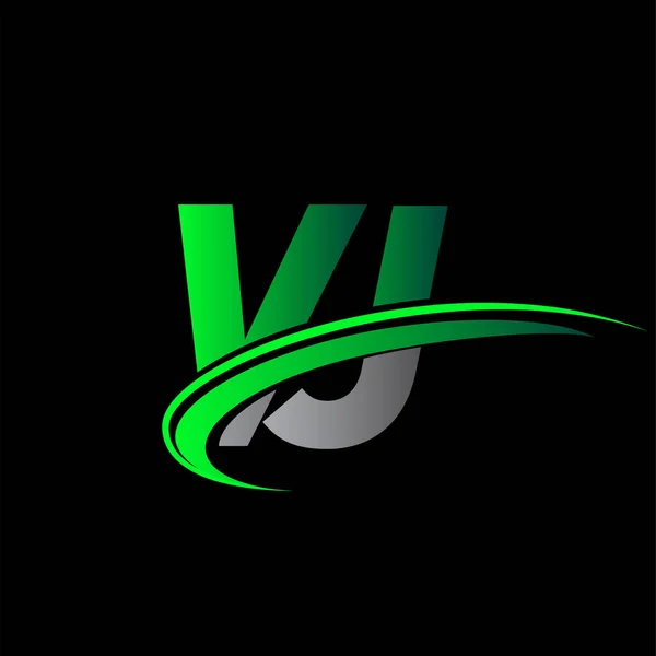 Lettera Iniziale Logotipo Nome Della Società Colore Verde Nero Swoosh — Vettoriale Stock