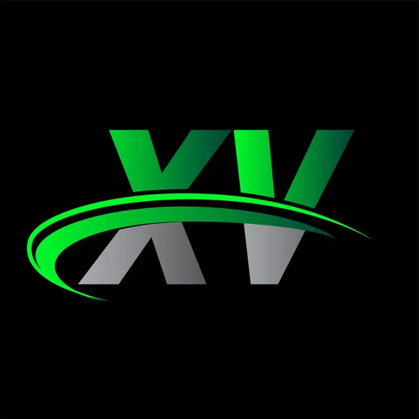 Letra Inicial Logotipo Nombre Empresa Color Verde Negro Swoosh Diseño — Vector de stock