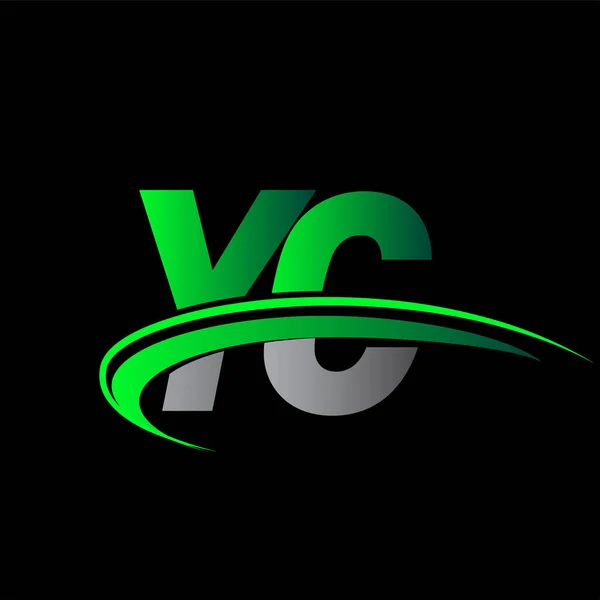 最初的字母Yc标识公司的名称是彩色绿色和黑色的Swoosh设计 企业和公司标识的矢量标识 — 图库矢量图片