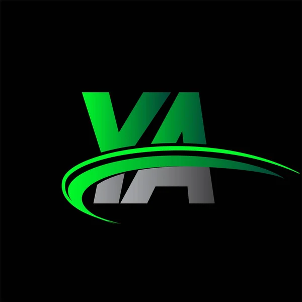 Letra Inicial Nome Empresa Logotipo Colorido Design Swoosh Verde Preto — Vetor de Stock