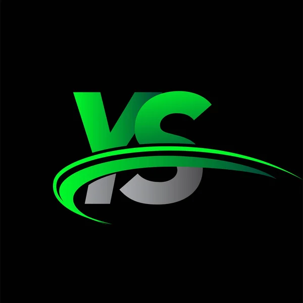 Letra Inicial Nome Empresa Logotipo Colorido Design Swoosh Verde Preto — Vetor de Stock