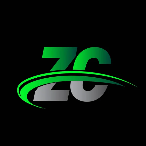 最初的字母Zc标识公司的名称是彩色绿色和黑色的Swoosh设计 企业和公司标识的矢量标识 — 图库矢量图片