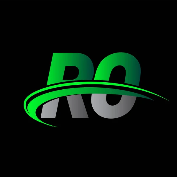 頭文字のRoロゴタイプ社名はグリーンとブラックのスウッシュデザイン ビジネスと会社のアイデンティティのためのベクトルロゴ — ストックベクタ
