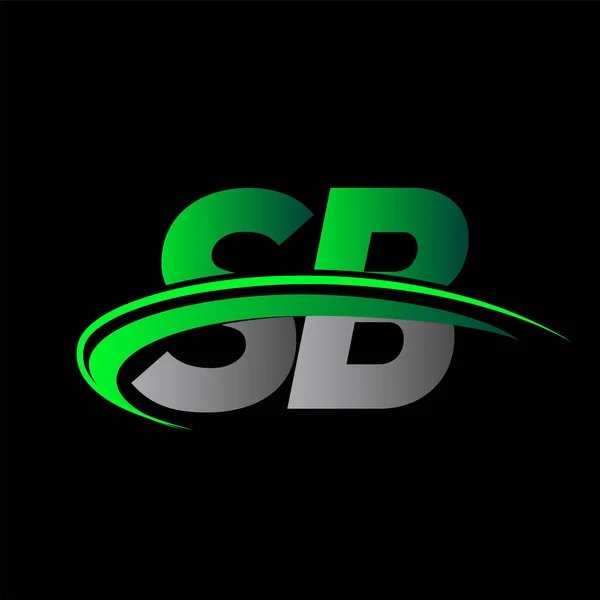 Początkowy List Logotyp Nazwa Firmy Kolorowy Zielony Czarny Projekt Swoosh — Wektor stockowy