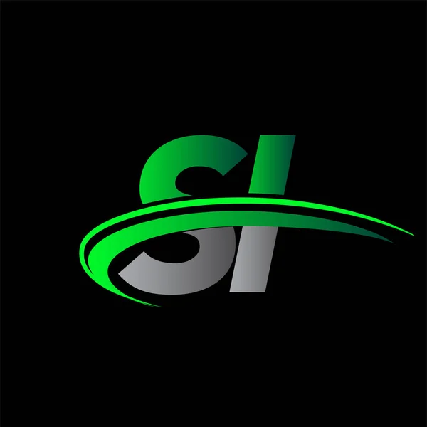 Letra Inicial Logotipo Nome Empresa Colorido Design Swoosh Verde Preto — Vetor de Stock