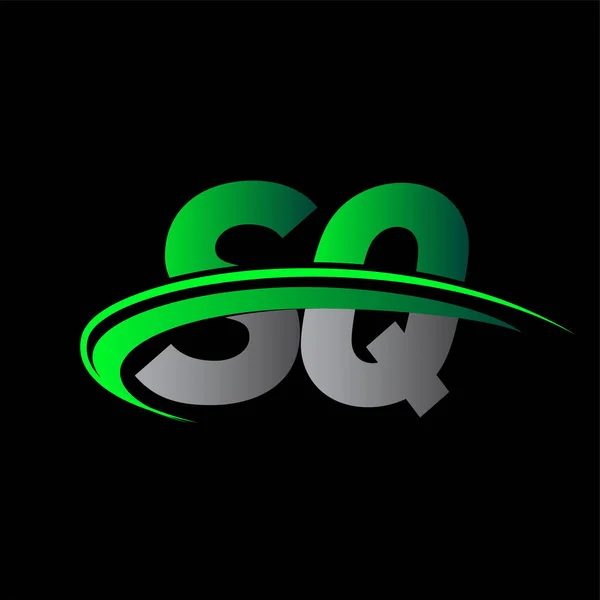 Początkowa Litera Logotyp Nazwa Firmy Kolorowy Zielony Czarny Projekt Swoosh — Wektor stockowy