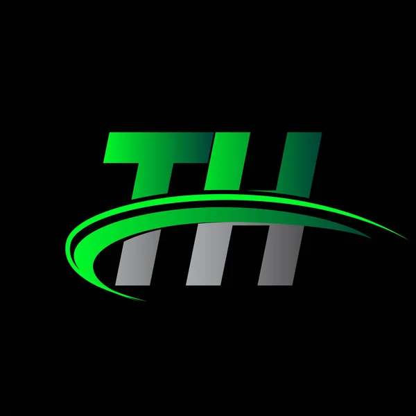 首字母Th标志型公司名称彩色绿色和黑色Swoosh设计 企业和公司标识的矢量标识 — 图库矢量图片
