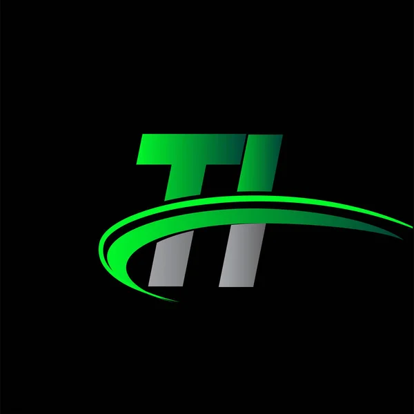 最初的字母Ti标识公司的名称是彩色绿色和黑色的Swoosh设计 企业和公司标识的矢量标识 — 图库矢量图片