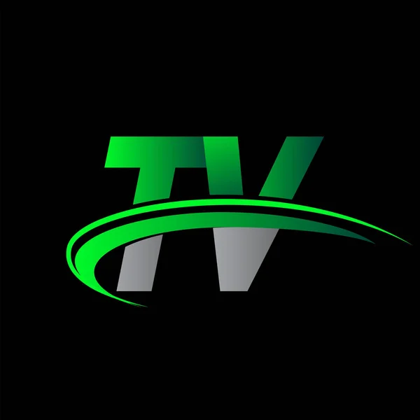 Lettre Initiale Logo Entreprise Nom Coloré Vert Noir Swoosh Design — Image vectorielle
