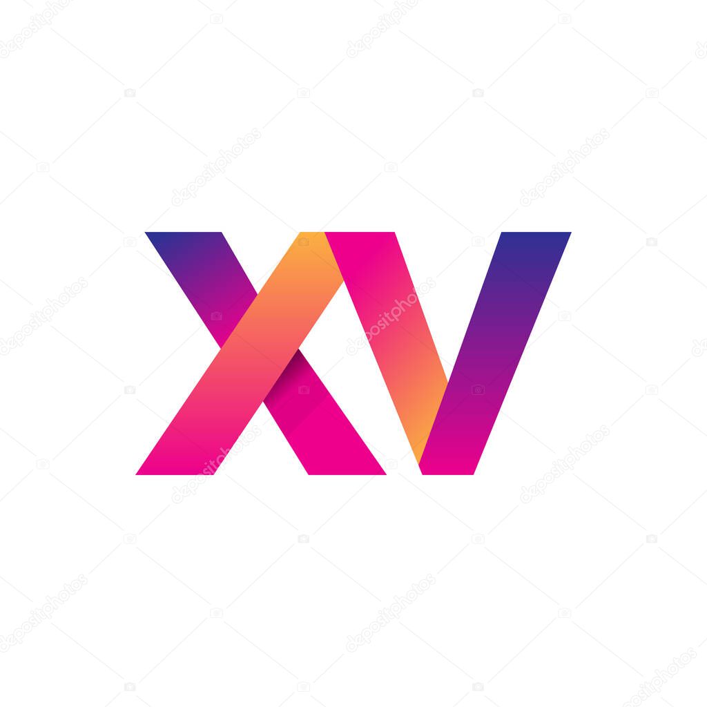Initial Letter XV Logo Lowercase, magenta and orange, Modern and Simple Logo Design.