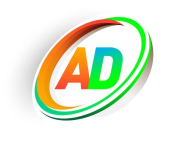 İlk harf AD logotype şirketi adı turuncu ve yeşil daire ve swoosh tasarımı, modern logo kavramı. iş ve şirket kimliği için vektör logosu.