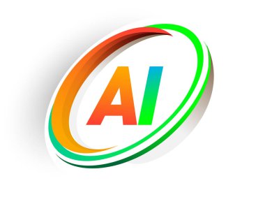 İlk harfi AI logotype şirketi. Renkli turuncu ve yeşil daire ve swoosh tasarımı, modern logo kavramı. iş ve şirket kimliği için vektör logosu.