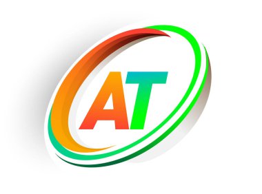 İlk harf AT logotype şirketi adı turuncu ve yeşil daire ve swoosh tasarım, modern logo konsepti. iş ve şirket kimliği için vektör logosu.