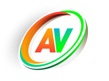 İlk harfi AV logotype şirketi. Renkli turuncu ve yeşil daire ve swoosh tasarımı, modern logo kavramı. iş ve şirket kimliği için vektör logosu.